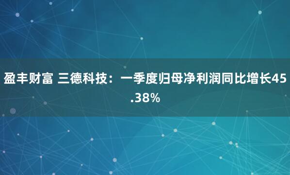 盈丰财富 三德科技：一季度归母净利润同比增长45.38%